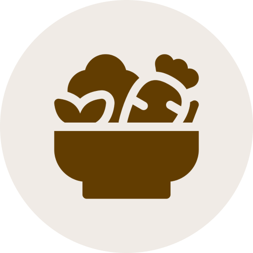Vegetable bowl icon in brown circle